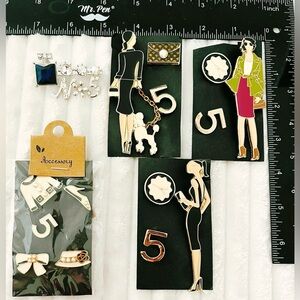Lot of 5 Fashion Lady Enamel Pins Brooches Gold Tone Accessories